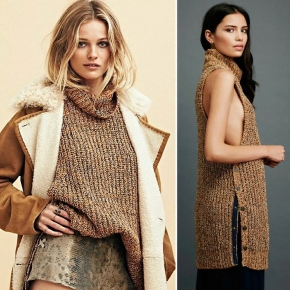 Free People Valentina Cowl Turtle Neck Sleeveless Chunky Knit Sweater | Small